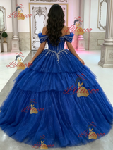 Yellow Tulle Off the Shoulder Beading Quinceanera Dress