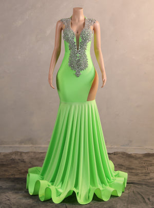 Green Mermaid Crystal Prom Dress