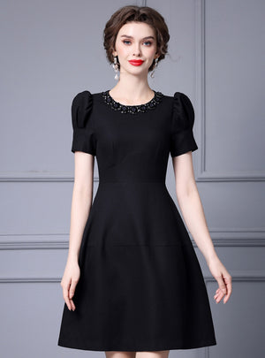 Black Short Sleeve Beading Mother Of The Bride Dress