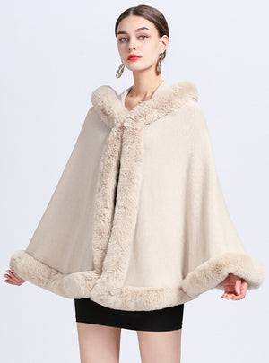 Fur Hooded Shawl Plus Size Loose Cloak Coat