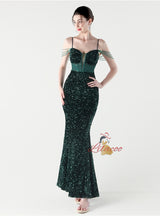 Mermaid Sequins Spaghetti Straps Appliques Prom Dress