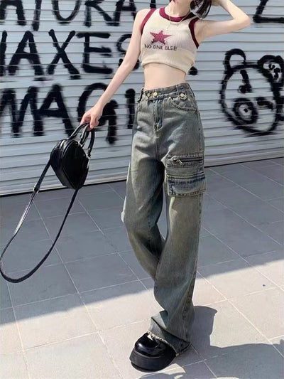 Retro High Waist Straight Slim Loose Pants