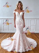 White Mermaid Lace Off Shoulder Wedding Dress