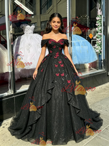 Black Tulle Appliques Quinceanera Dress