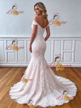 White Mermaid Lace Off Shoulder Wedding Dress
