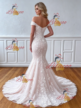 White Mermaid Lace Off Shoulder Wedding Dress