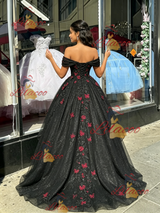 Black Tulle Appliques Quinceanera Dress