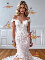 White Mermaid Lace Off Shoulder Wedding Dress