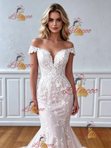 White Mermaid Lace Off Shoulder Wedding Dress