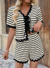 Casual Striped Lace Stitching Two-piece Suit