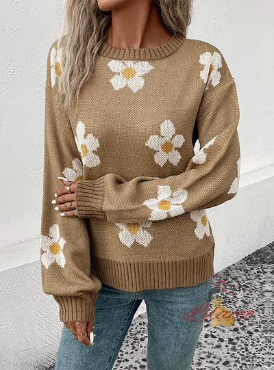 Women Long Sleeve Jacquard Sweater