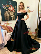 Black Satin Off the Shoulder Prom Dress