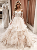 Champagne Tulle Long Sleeve Lace Wedding Dress