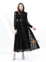 Retro Breasted Slim Lace Dress