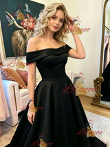Black Satin Off the Shoulder Prom Dress
