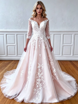 Tulle Appliques Long Sleeve Wedding Dress