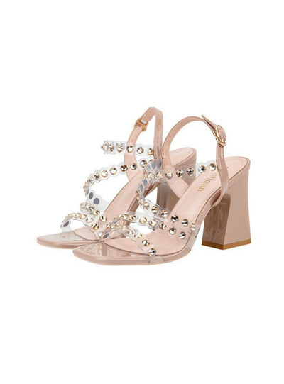 Thick-heeled Rhinestone Transparent Sandals