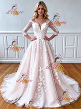 Tulle Appliques Long Sleeve Wedding Dress