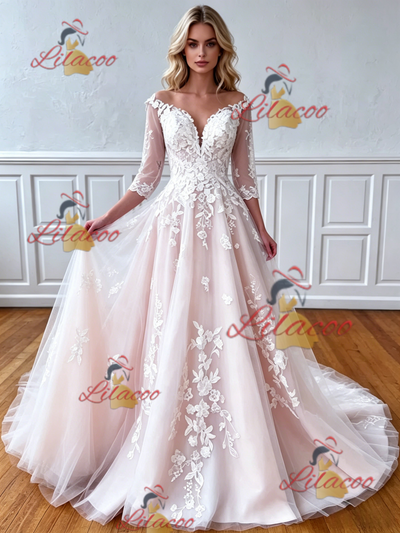 Tulle Appliques Long Sleeve Wedding Dress