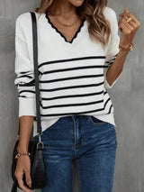 Pullover Shirt V-neck Striped Sweater
