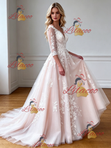 Tulle Appliques Long Sleeve Wedding Dress