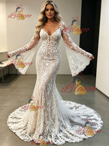 White Mermaid Lace Long Sleeve Wedding Dress