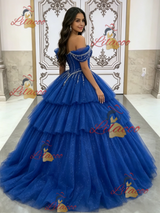 Yellow Tulle Off the Shoulder Beading Quinceanera Dress