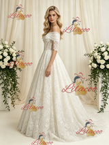 Vintage Lace Short Sleeve Beading Wedding Dress