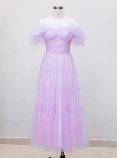 Purple Gauze Sling Tube Top Dress