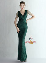 V-neck Mermaid Sequins V-neck Beading Prom Dress