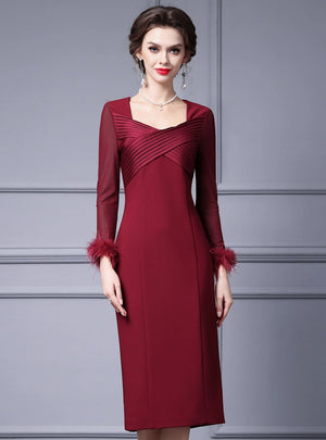 Burgundy Pleats Mother Of The Bride Dress