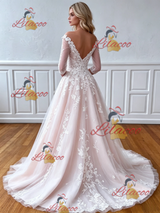 Tulle Appliques Long Sleeve Wedding Dress