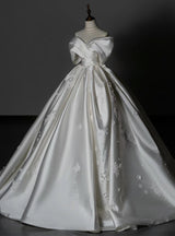 Vintage White Satin Flower Wedding Dress