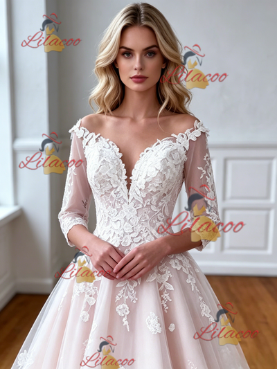 Tulle Appliques Long Sleeve Wedding Dress