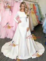 White Long Sleeve Scoop Neck Prom Dress