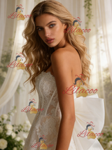 White Lace Strapless Bow Wedding Dress