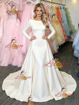 White Long Sleeve Scoop Neck Prom Dress