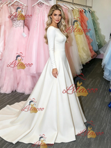 White Long Sleeve Scoop Neck Prom Dress