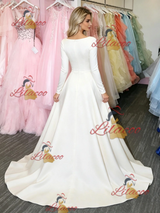 White Long Sleeve Scoop Neck Prom Dress