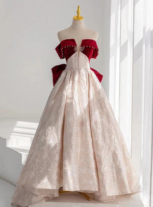 Burgundy Velvet Beading Prom Dress