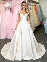 Beige White Satin Straps Prom Dress