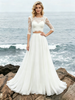 White Two Piece Short Sleeve Lace Wedding Dress