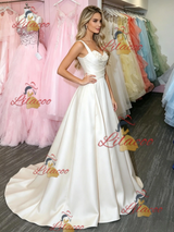 Beige White Satin Straps Prom Dress