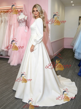 White Satin Long Sleeve Prom Dress