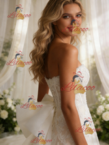White Lace Strapless Bow Wedding Dress