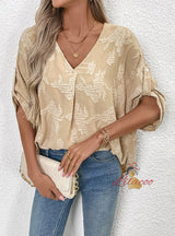 Women Jacquard Bat Cuff Shirt