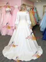 White Satin Long Sleeve Prom Dress