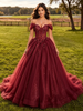 Burgundy Tulle Off the Shoulder Appliques Quinceanera Dress