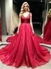 Red Tulle V-neck Appliques Prom Dress