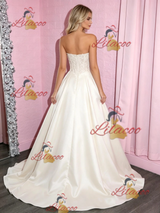White Satin Strapless Prom Dress